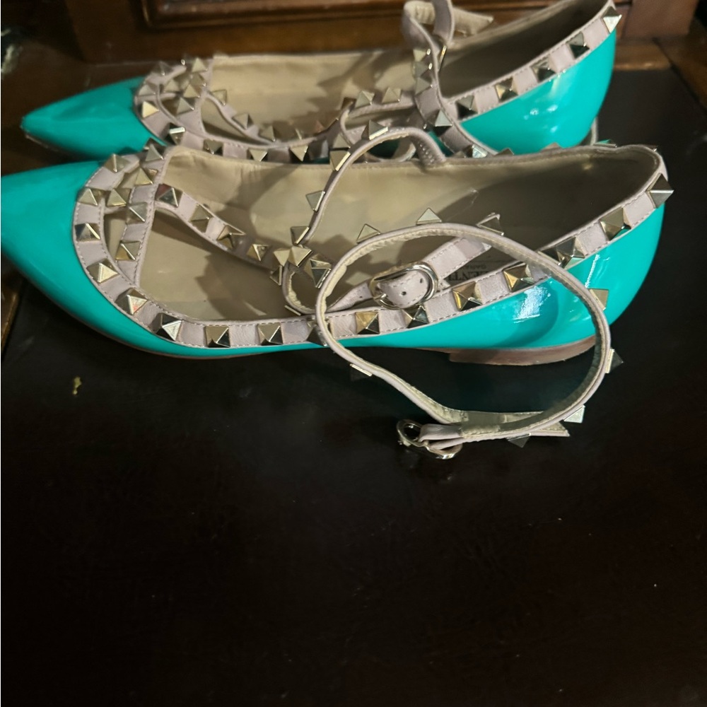 Valentino Rockstud Seafoam Blue Flats -36.5 - Picture 16 of 16